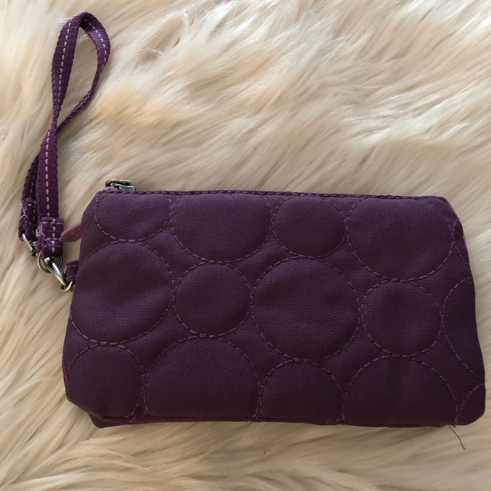 Thirty one Vary You purple nylon triple pocket wristlet